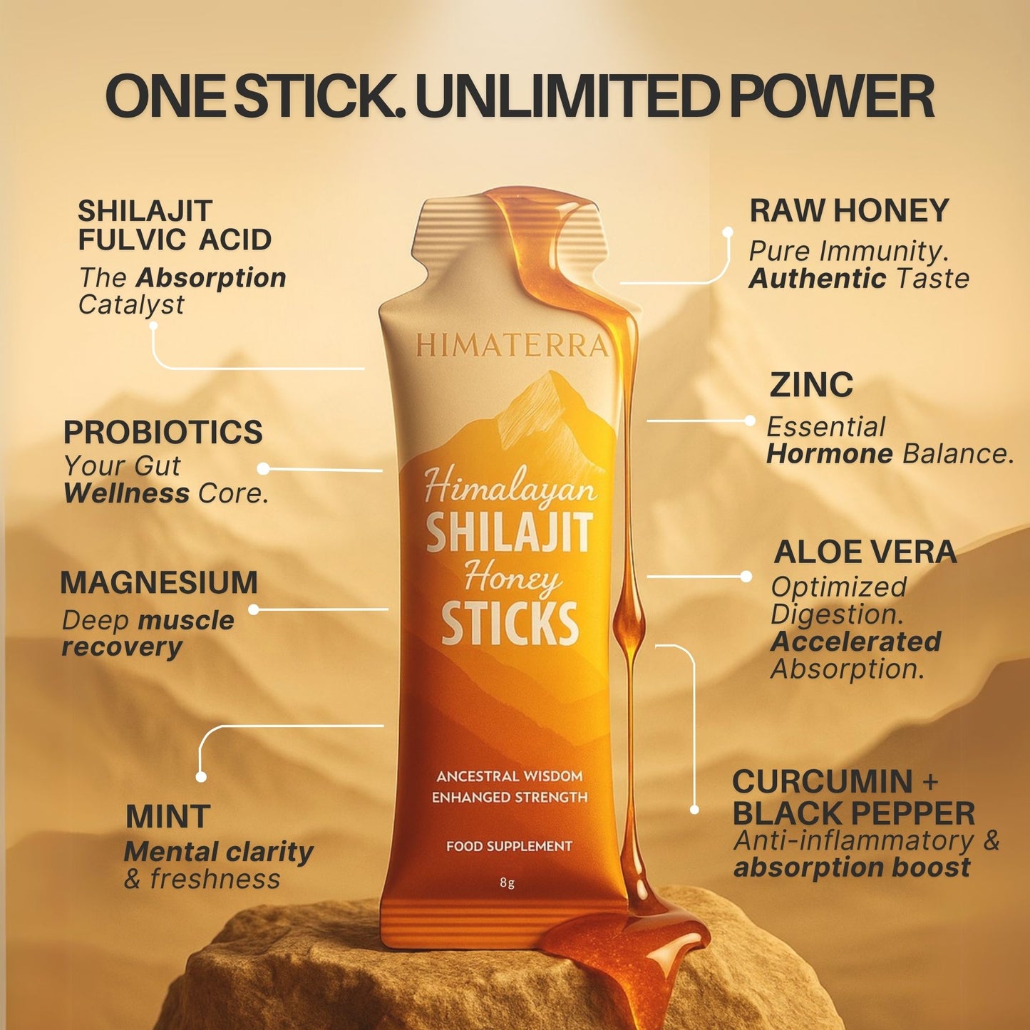 HIMĀTERRA™ Peak-Vitality Honey Sticks For 30 units Net Wt. 8.5oz